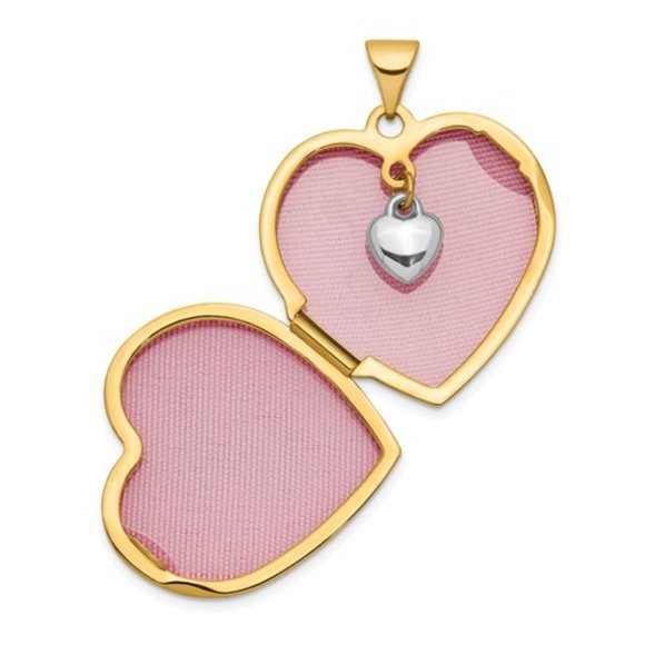 14k Two-tone Gold Diamond Always in my Heart Engravable Heart Locket Pendant - Picture 3 of 6